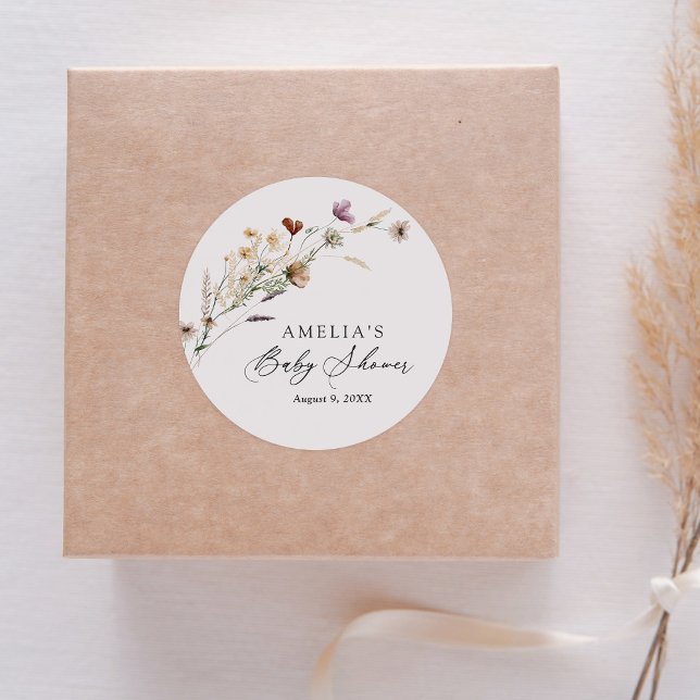 Pegatina Redonda Boho Fall Wildflower Baby Shower (Subido por el creador)