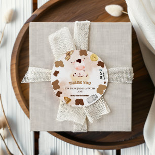 Pegatina Redonda Boho Farm Cow Baby Shower Agradecimiento
