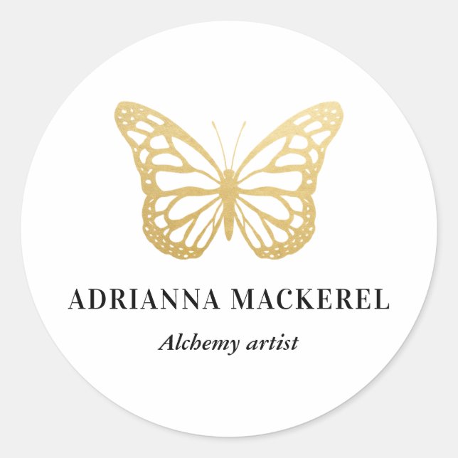 Pegatina Redonda Boho Faux Relieve metalizado dorado Monarch Butter (Anverso)