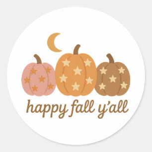 Pegatina Redonda Boho Feliz Otoño Y'all Calabazas Estrelladas