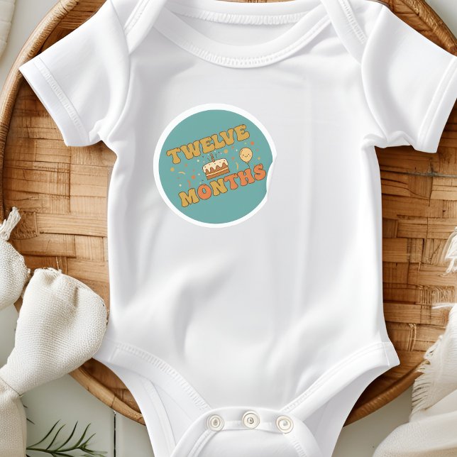 Pegatina Redonda Boho First Birthday Cake Baby Twelve Months Milest (Subido por el creador)