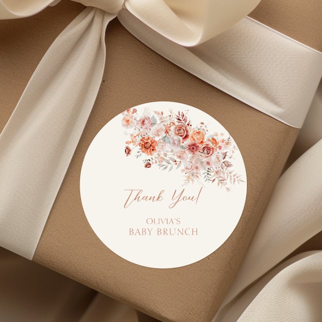 Pegatina Redonda Boho Floral Baby Brunch (Subido por el creador)