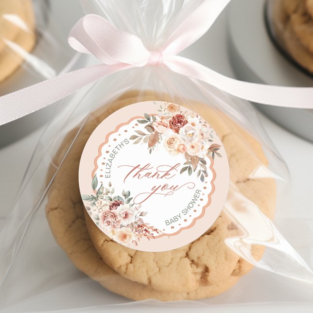 Pegatina Redonda Boho Floral Baby Shower Thank You (Subido por el creador)