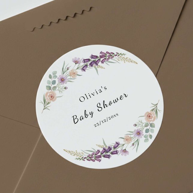 Pegatina Redonda Boho Floral Baby Shower Wildflower Watercolor  (Subido por el creador)