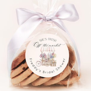 Pegatina Redonda Boho Floral Carrito Nupcial Fresco Del Mercado