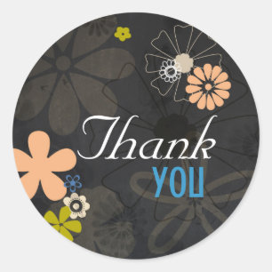 Pegatina Redonda Boho Floral Chalkboard Boda Gracias