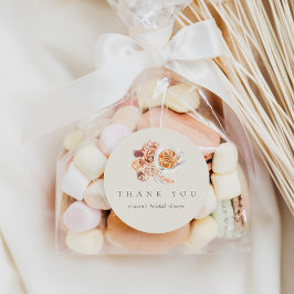 Pegatina Redonda Boho Floral Coffee Bridal Shower Gracias