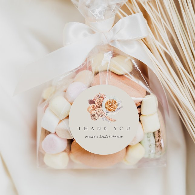 Pegatina Redonda Boho Floral Coffee Bridal Shower Gracias (Subido por el creador)