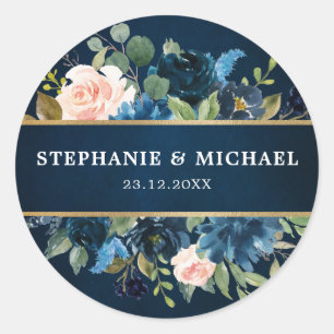 Pegatina Redonda Boho floral de la Marina Roja de Borgoña Gracias