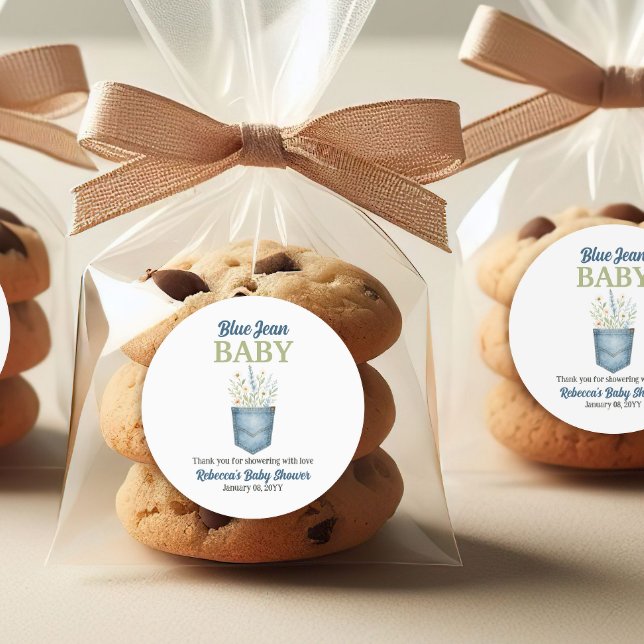 Pegatina Redonda Boho Floral Denim Pocket Blue Jean Baby Shower (Subido por el creador)