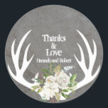 Pegatina Redonda Boho Floral Desgastado de Agradecimiento con Astas<br><div class="desc">Muestra tu agradecimiento con estas pegatinas distintivas.</div>