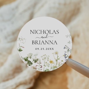 Pegatina Redonda Boho Floral Garden Wedding