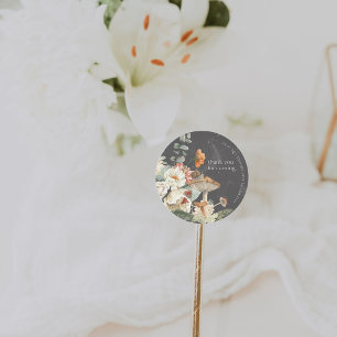 Pegatina Redonda Boho Floral Hongo Botánico Shower de Bebé