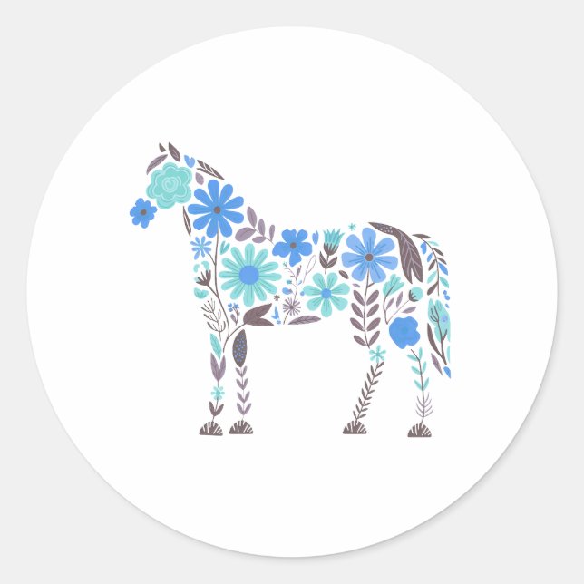 Pegatina Redonda Boho Floral Horse (Anverso)