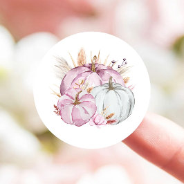 Pegatina Redonda Boho Floral Little Pink Pumpkins Baby Shower