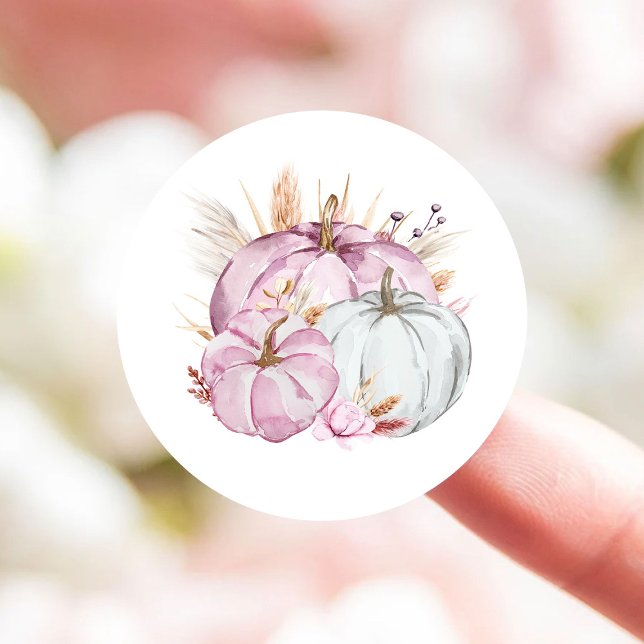 Pegatina Redonda Boho Floral Little Pink Pumpkins Baby Shower (Subido por el creador)
