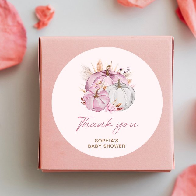 Pegatina Redonda Boho Floral Little Pink Pumpkins Baby Shower (Subido por el creador)
