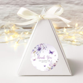 Pegatina Redonda Boho Floral Purple Butterfly Baby Shower Gracias