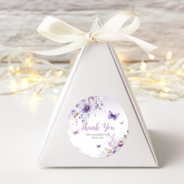 Pegatina Redonda Boho Floral Purple Butterfly Baby Shower Gracias (Subido por el creador)