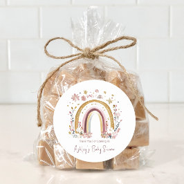 Pegatina Redonda Boho Floral Rainbow Baby Shower Gracias