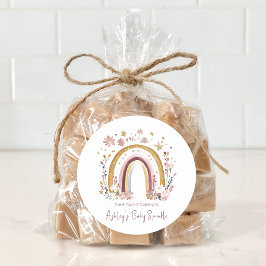 Pegatina Redonda Boho Floral Rainbow Baby Sprinkle Gracias
