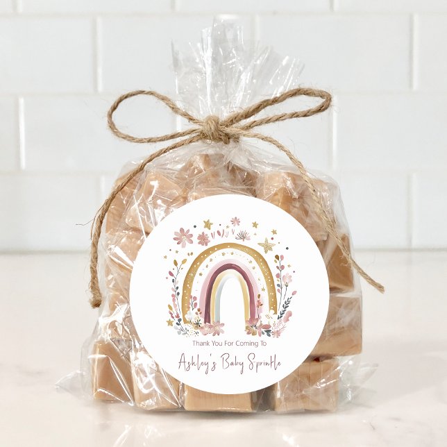 Pegatina Redonda Boho Floral Rainbow Baby Sprinkle Gracias (Subido por el creador)