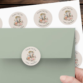 Pegatina Redonda Boho Floral Western Cowgirl Boots Neutral