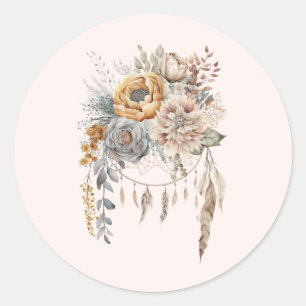 Pegatina Redonda Boho Flower Bouquet y Dreamcatcher