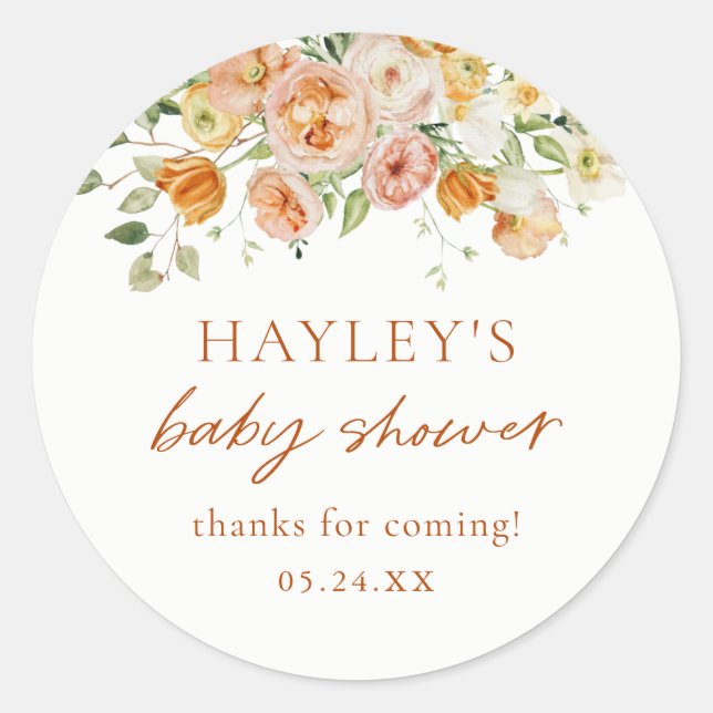 Pegatina Redonda Boho Flowers Chica Baby Shower Gracias (Anverso)