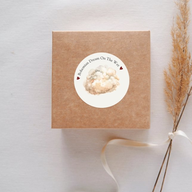 Pegatina Redonda Boho Fluffy Cloud Beige Baby Shower (Boho Fluffy Cloud Beige Baby Shower Classic Round Sticker)