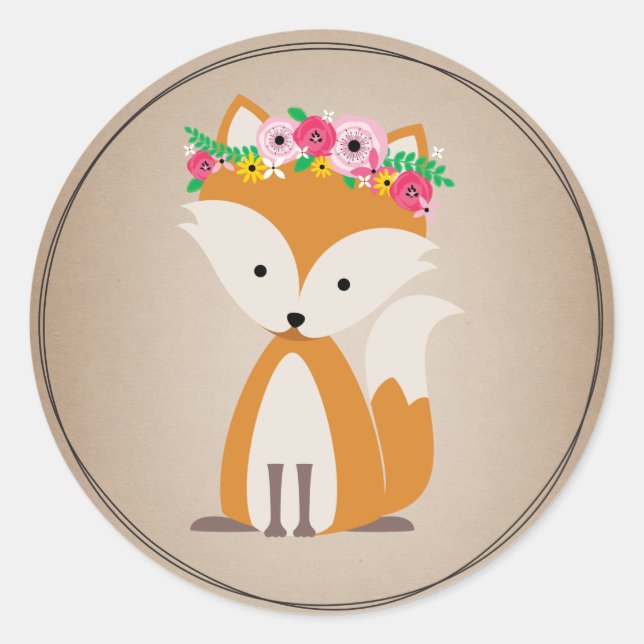 Pegatina Redonda Boho Fox Cardstock inspiró Baby Shower (Anverso)