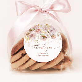 Pegatina Redonda Boho garden floral baby ducha gracias