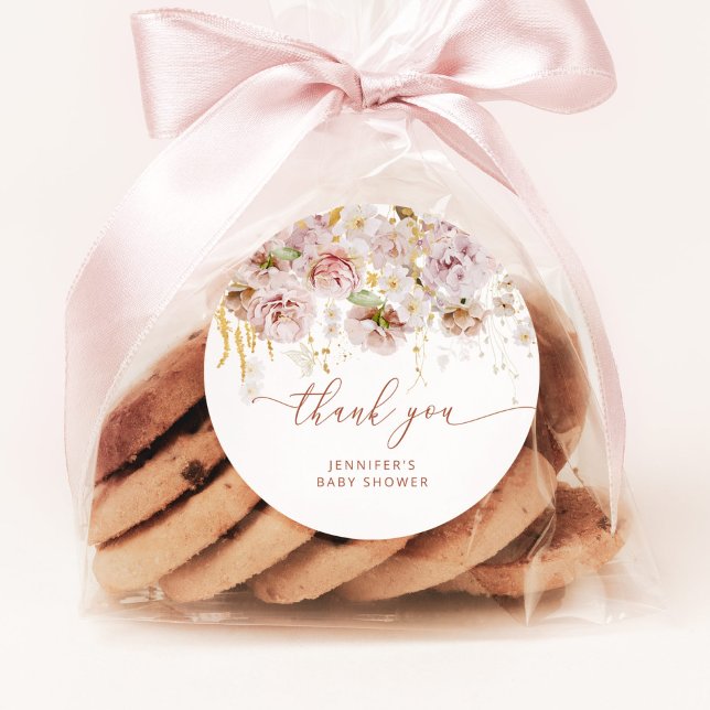 Pegatina Redonda Boho garden floral baby ducha gracias (Subido por el creador)