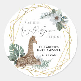 Pegatina Redonda Boho Giraffe Watercolor Baby Shower