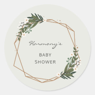 Pegatina Redonda Boho Gold Geometric Greenery Elegante Baby Shower