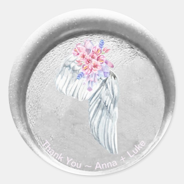 Pegatina Redonda *~* Boho GRACIAS Angel Wing Faux Wax Seal (Anverso)