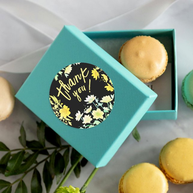 Pegatina Redonda Boho Gracias Primavera Verde Amarillo Floral (Subido por el creador)