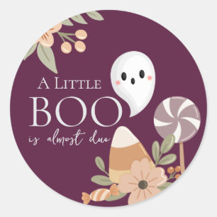 Pegatina Redonda Boho Halloween Baby Shower Cute Ghost Plum Purple