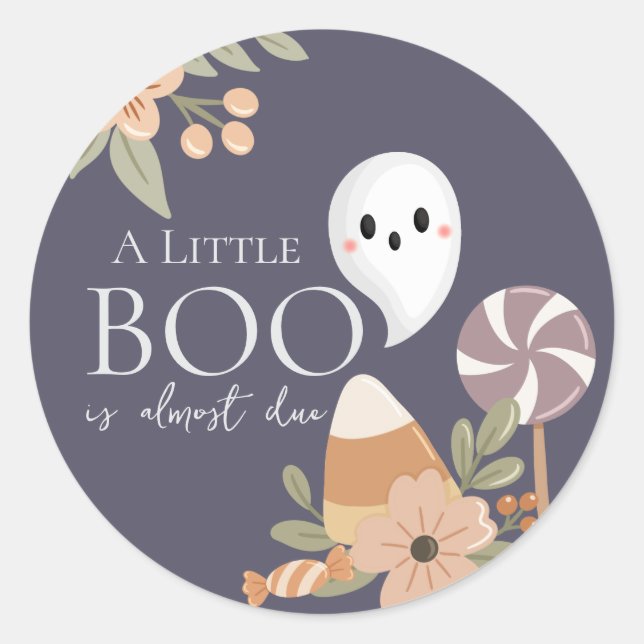 Pegatina Redonda Boho Halloween Baby Shower Little Boo - Fantasma l (Anverso)
