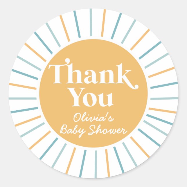 Pegatina Redonda Boho Here come the Son sunshine baby ducha (Anverso)