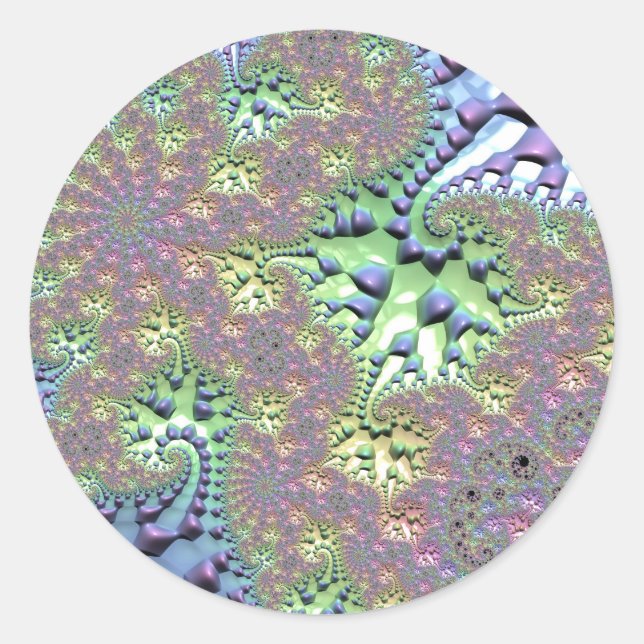 Pegatina Redonda Boho Hippie Groovy brillante fractal arcoiris colo (Anverso)