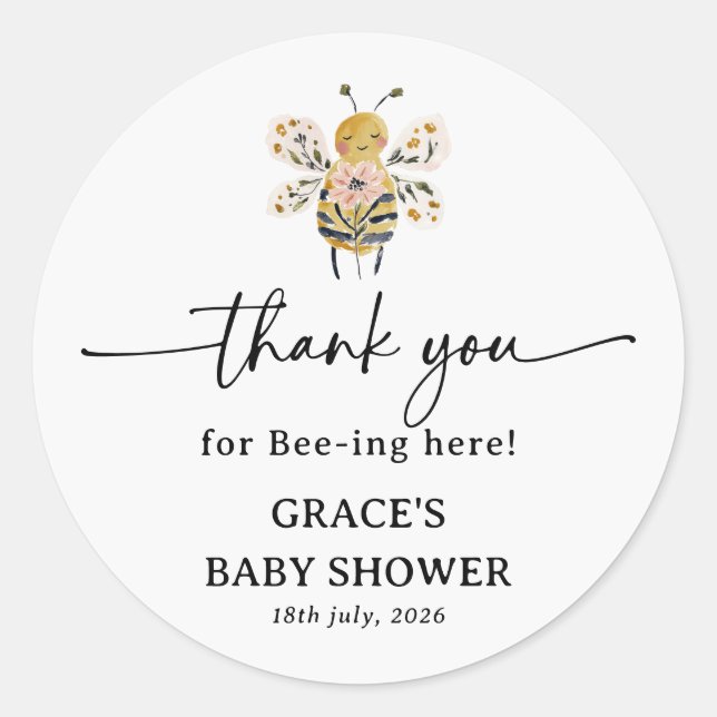 Pegatina Redonda Boho HoneyBee Baby Shower Thank You (Anverso)