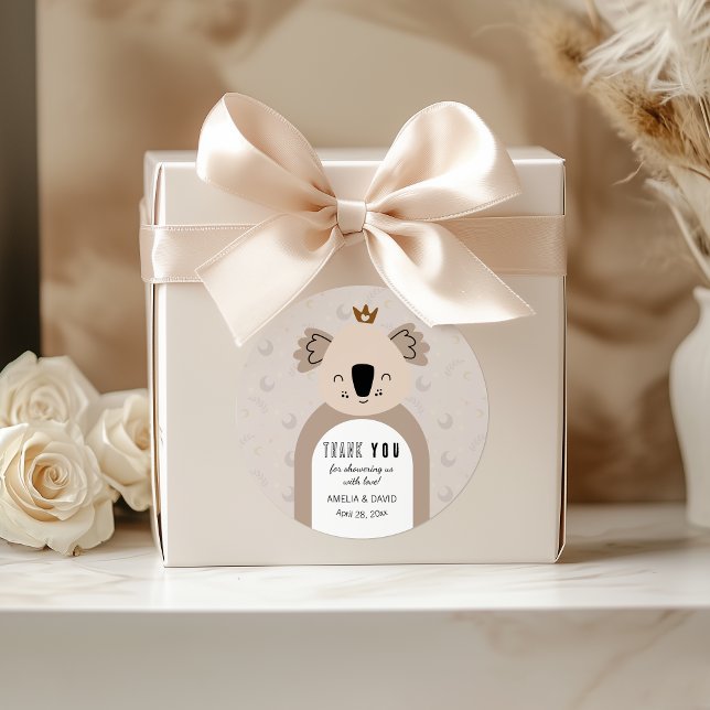 Pegatina Redonda Boho Koala Moon Star Neutral Baby Shower Thank You (Subido por el creador)