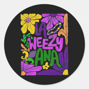 Pegatina Redonda Boho La Weezy Ana Mardi Gras Coquette Bow Louisian