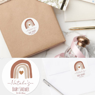 Pegatina Redonda Boho lindo color de agua neutra arco iris natural