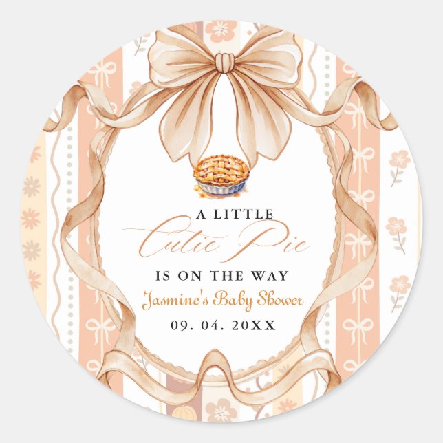 Pegatina Redonda Boho Little Cutie Pie Thanksgiving Baby Shower (Anverso)