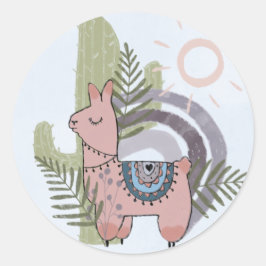 Pegatina Redonda Boho Llama