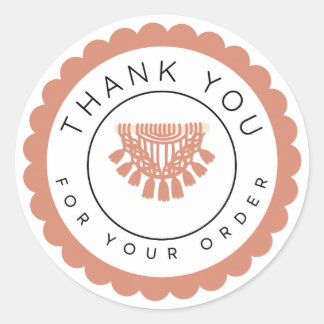 Pegatina Redonda Boho Macrame Thank You Label, Handmade Business