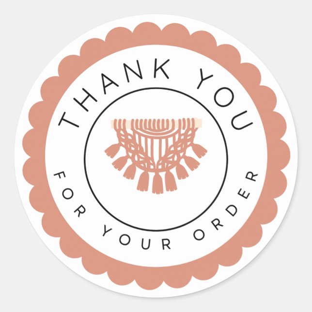 Pegatina Redonda Boho Macrame Thank You Label, Handmade Business (Anverso)