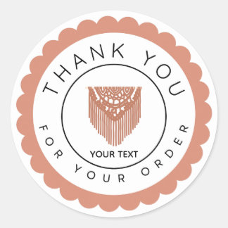 Pegatina Redonda Boho Macrame Thank You Label, Handmade Business